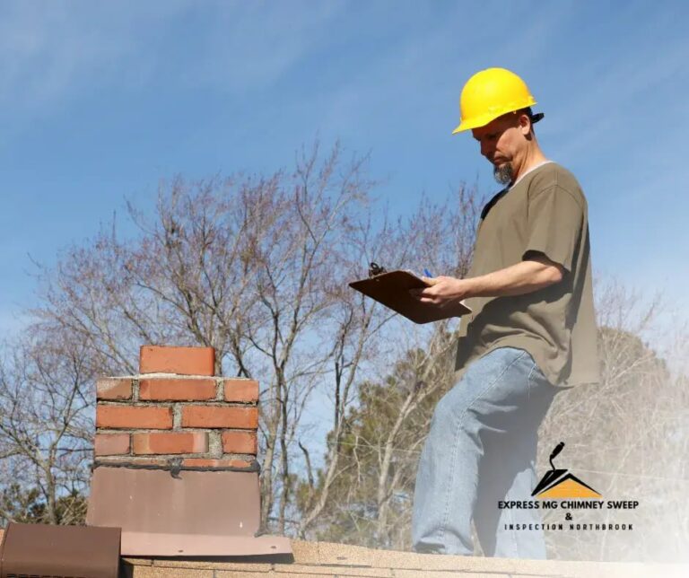 A chimney professional inspecting a flue for creosote buildup and structural damage, ensuring fire safety and efficient ventilation.