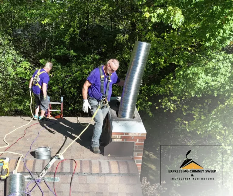 A chimney sweep installing a new stainless steel liner to improve heat retention and enhance chimney safety.