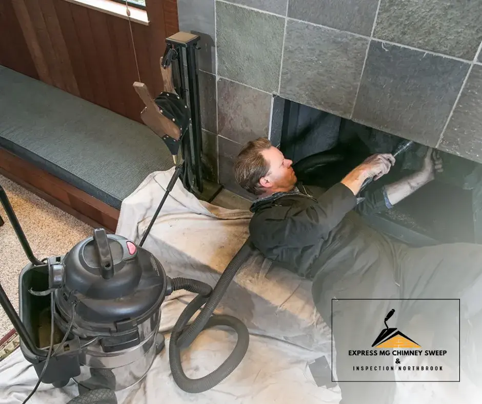 HEPA vacuum being used to remove soot from a fireplace, showcasing its effectiveness in capturing fine particles.