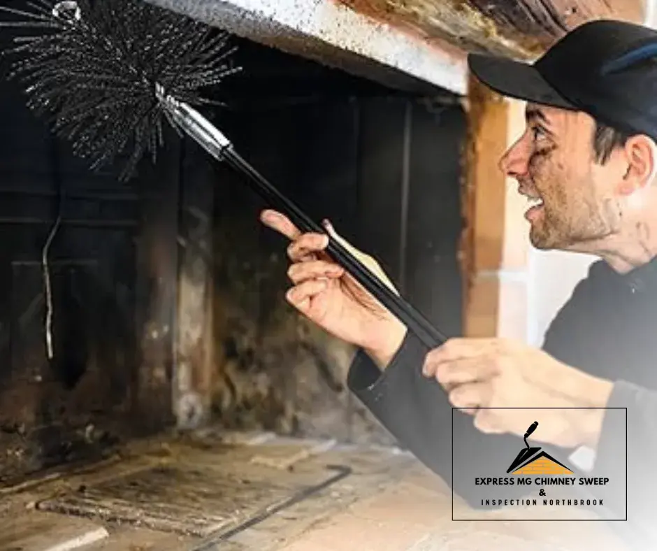 Technician using an advanced chimney cleaning brush inside a residential chimney