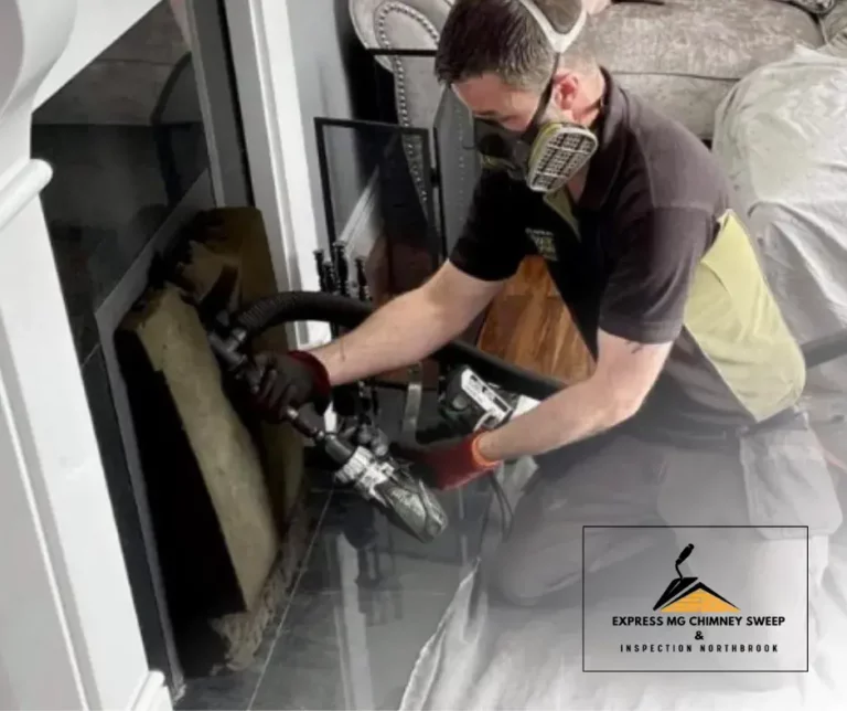 Rotary cleaning tool in action, scrubbing the interior walls of a chimney for thorough maintenance.